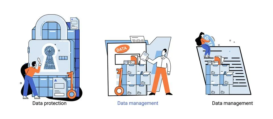 Big data analytics platform, data management and protection creative metaphor 스톡 일러스트