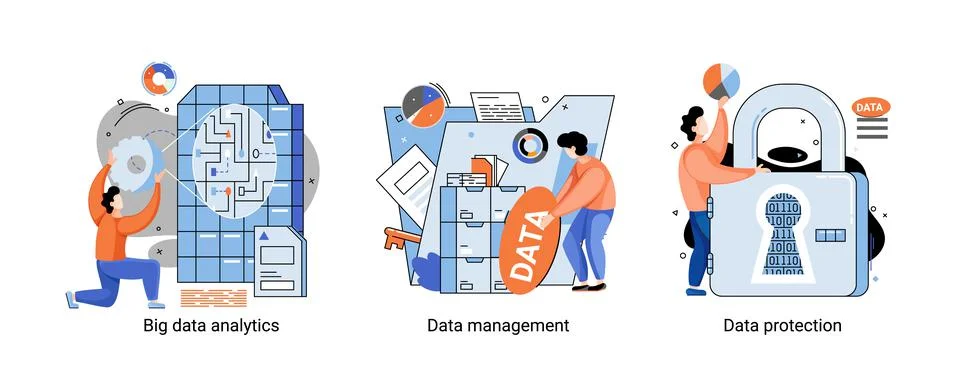 Big data analytics platform, data management and protection creative metaphor Stock Illustration