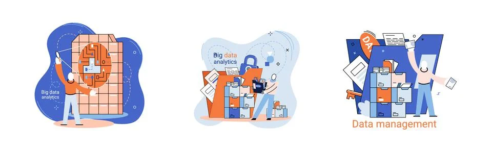 Big data analytics platform, data management and protection creative metaphor Stock-Illustration