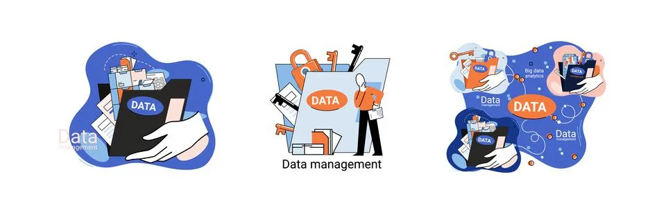 Big data analytics platform, data management and protection creative metaphor Illustrazione stock