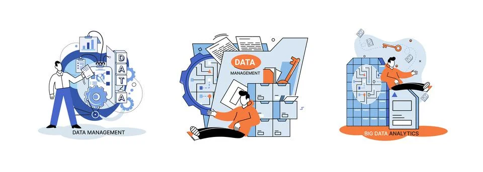 Big data analytics platform, data management and protection creative metaphor Illustrazione stock