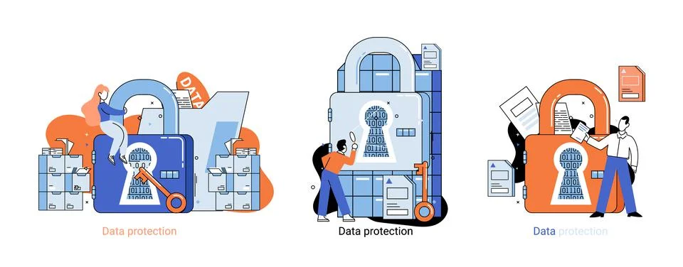 Big data analytics platform, data management and protection creative metaphor Stock Illustration