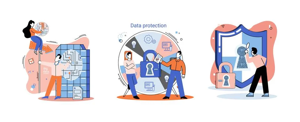 Big data analytics platform, data management and protection creative metaphor Stock Illustration