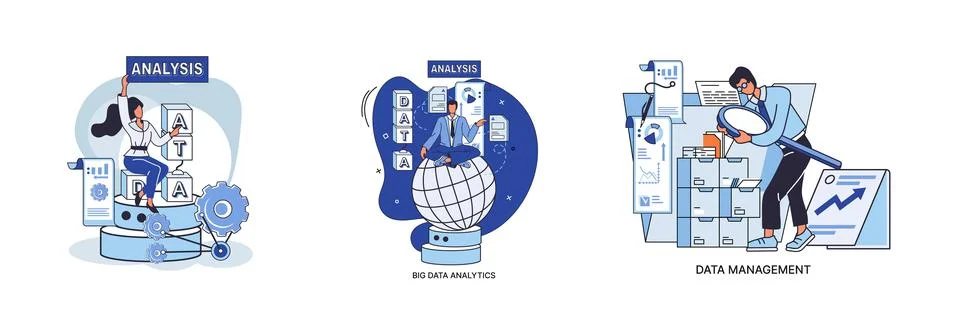 Big data analytics platform, data management and protection creative metaphor Illustrazione stock