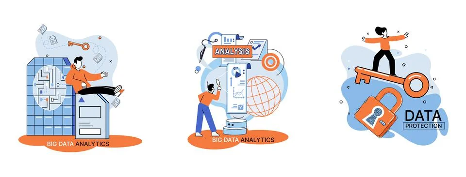 Big data analytics platform, data management and protection creative metaphor Stock Illustration