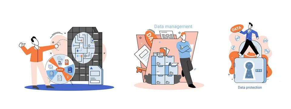 Big data analytics platform, data management and protection creative metaphor 스톡 일러스트