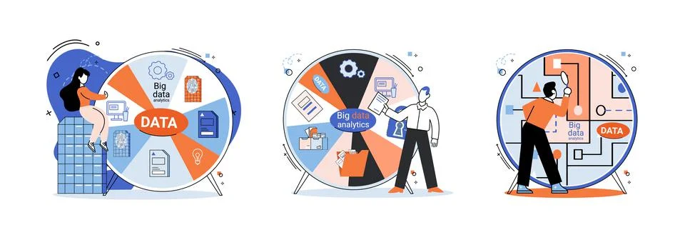 Big data analytics platform, data management and protection creative metaphor Illustrazione stock