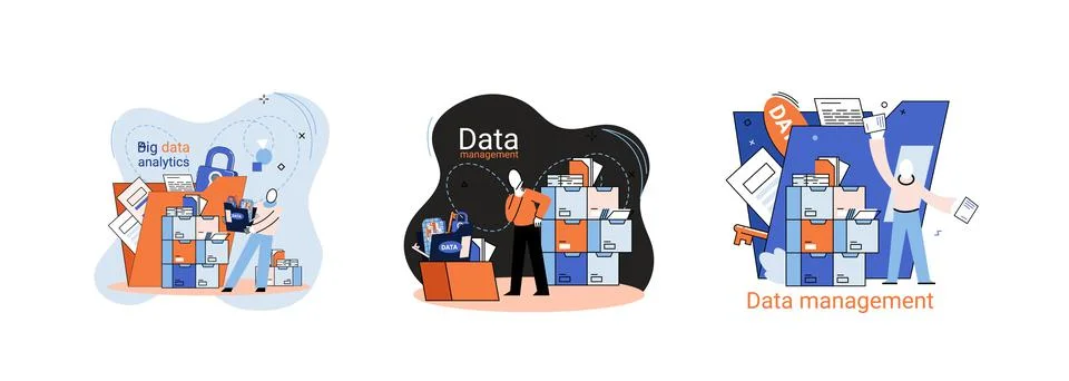 Big data analytics platform, data management and protection creative metaphor Illustrazione stock