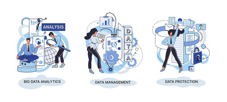 Big data analytics platform, data management and protection creative metaphor Stock Illustration
