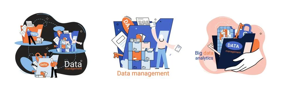 Big data analytics platform, data management and protection creative metaphor Stock Illustration