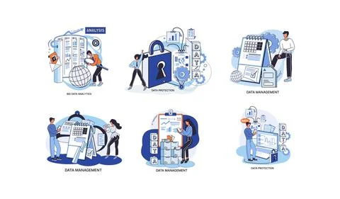 Big data analytics platform, data management and protection creative metaphor Illustrazione stock