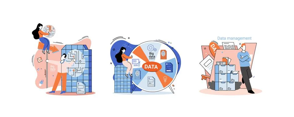 Big data analytics platform, data management and protection creative metaphor 스톡 일러스트