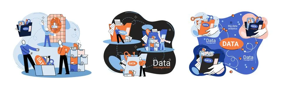 Big data analytics platform, data management and protection creative metaphor Illustrazione stock