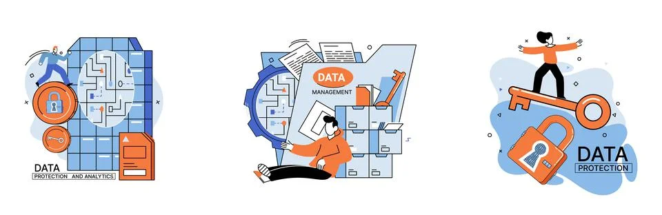 Big data analytics platform, data management and protection creative metaphor 스톡 일러스트