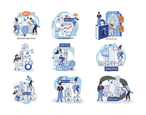 Big data analytics platform, data management and protection creative metaphor Illustrazione stock