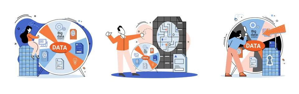 Big data analytics platform, data management and protection creative metaphor Illustrazione stock