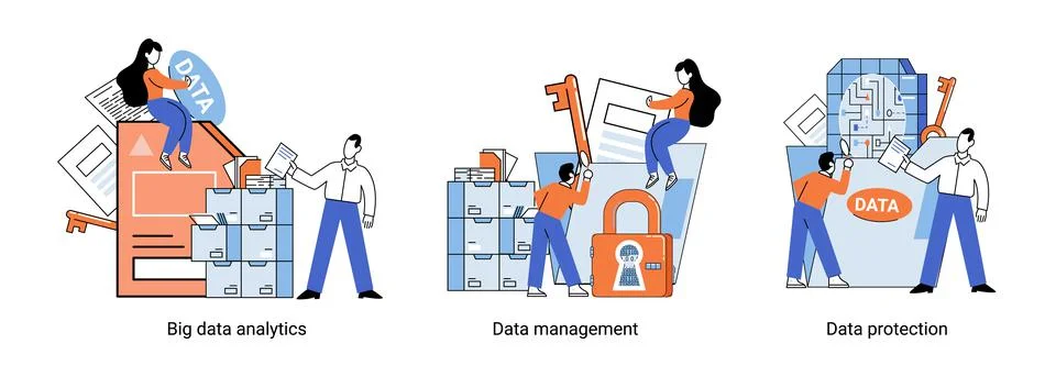 Big data analytics platform, data management and protection creative metaphor Stock Illustration
