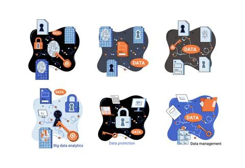 Big data analytics platform, data management and protection creative metaphor 库存插图