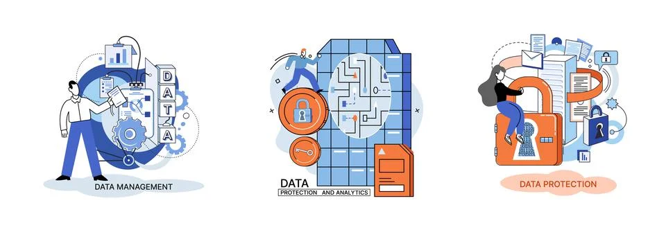 Big data analytics platform, data management and protection creative metaphor Stock Illustration