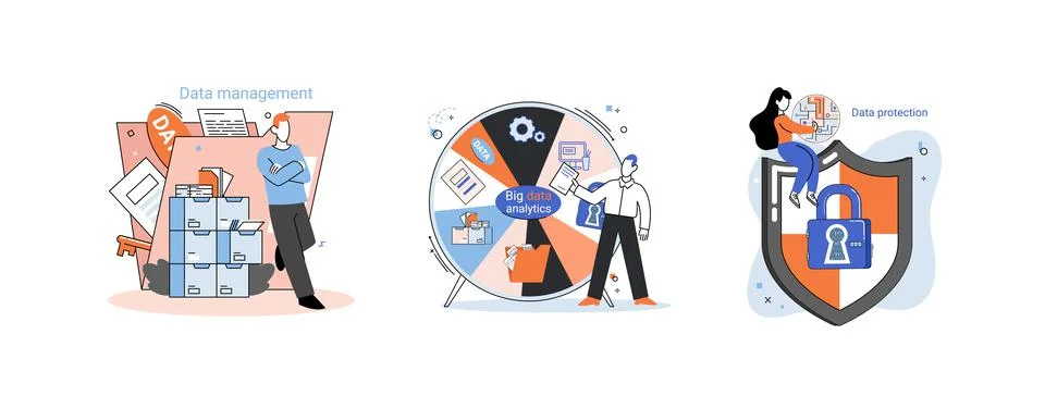 Big data analytics platform, data management and protection creative metaphor Illustrazione stock