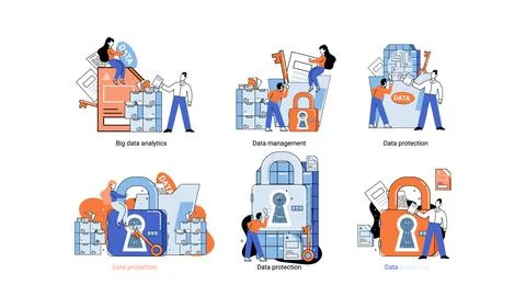 Big data analytics platform, data management and protection creative metaphor Illustrazione stock