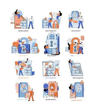 Big data analytics platform, data management and protection creative metaphor Stock Illustration