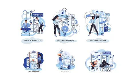 Big data analytics platform, data management and protection creative metaphor Stock Illustration