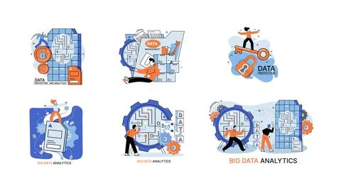 Big data analytics platform, data management and protection creative metaphor Illustrazione stock