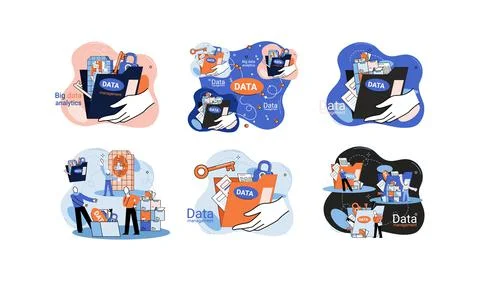 Big data analytics platform, data management and protection creative metaphor 库存插图