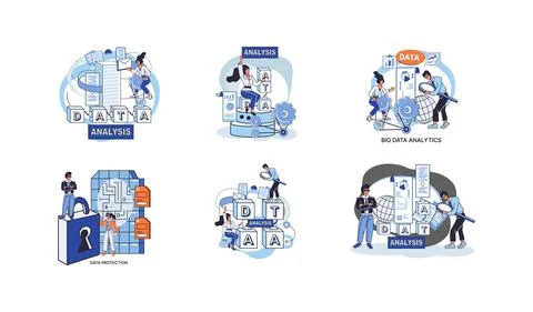 Big data analytics platform, data management and protection creative metaphor Stock Illustration