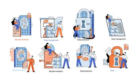 Big data analytics platform, data management and protection creative metaphor 스톡 일러스트