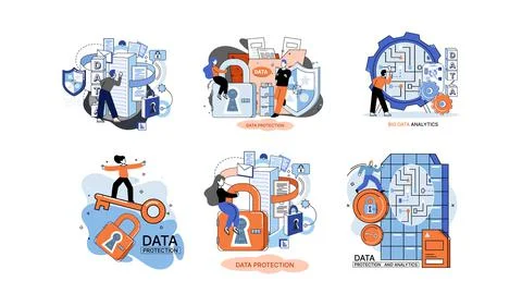 Big data analytics platform, data management and protection creative metaphor Stock Illustration