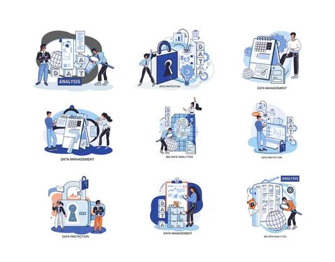 Big data analytics platform, data management and protection creative metaphor Stock Illustration