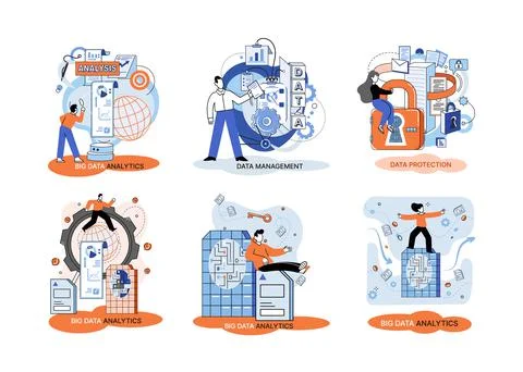 Big data analytics platform, data management and protection creative metaphor Stock Illustration