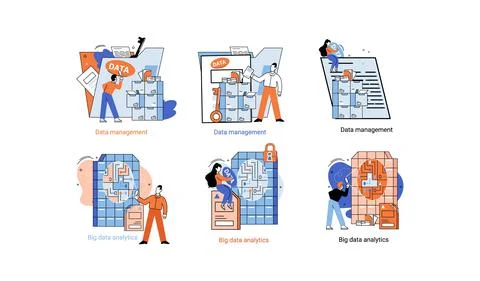 Big data analytics platform, data management and protection creative metaphor Stock Illustration