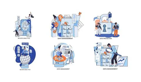 Big data analytics platform, data management and protection creative metaphor Illustrazione stock