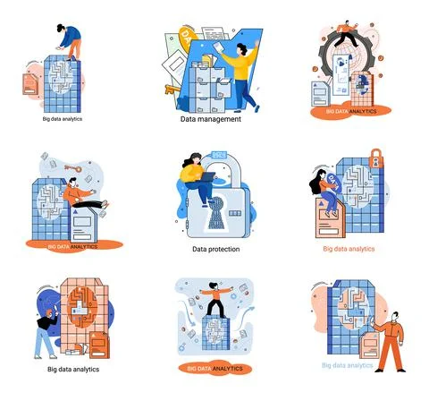 Big data analytics platform, data management and protection creative metaphor Stock Illustration