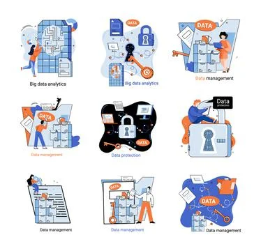 Big data analytics platform, data management and protection creative metaphor 스톡 일러스트