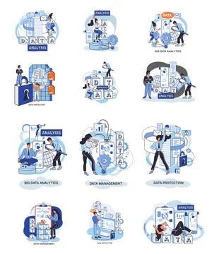 Big data analytics platform, data management and protection creative metaphor Stock Illustration