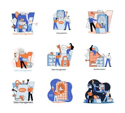 Big data analytics platform, data management and protection creative metaphor Stock Illustration