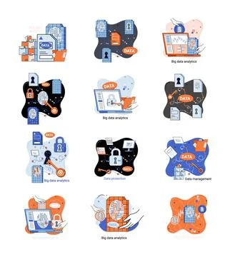 Big data analytics platform, data management and protection creative metaphor 스톡 일러스트