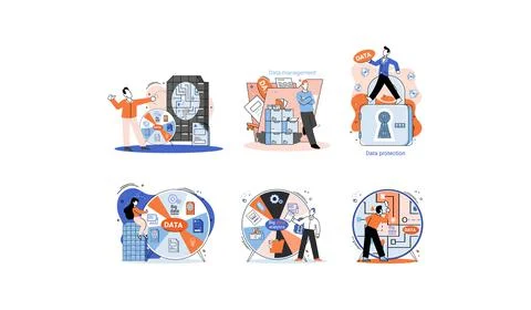 Big data analytics platform, data management and protection creative metaphor Stock Illustration