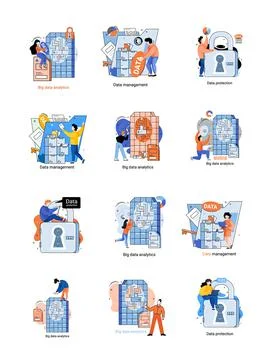 Big data analytics platform, data management and protection creative metaphor Illustrazione stock