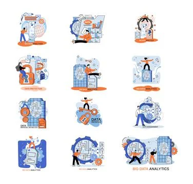 Big data analytics platform, data management and protection creative metaphor Stock Illustration