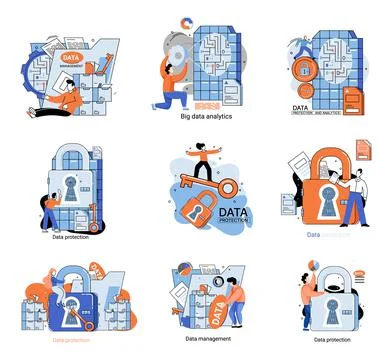 Big data analytics platform, data management and protection creative metaphor Stock Illustration