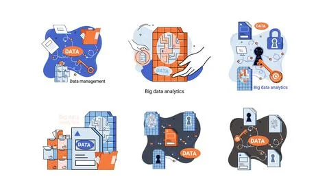 Big data analytics platform, data management and protection creative metaphor Illustrazione stock
