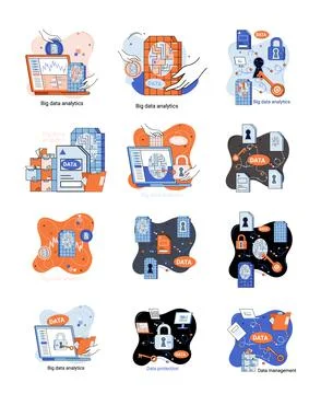 Big data analytics platform, data management and protection creative metaphor Stock Illustration