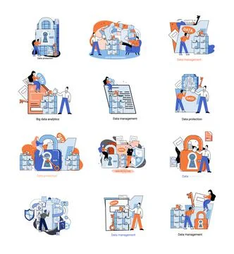 Big data analytics platform, data management and protection creative metaphor Stock Illustration