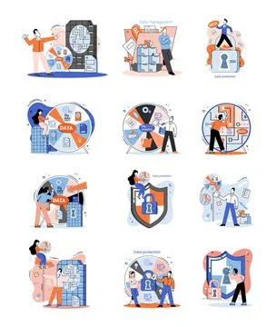 Big data analytics platform, data management and protection creative metaphor Stock Illustration