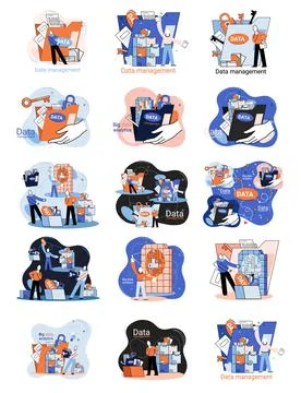 Big data analytics platform, data management and protection creative metaphor Stock Illustration